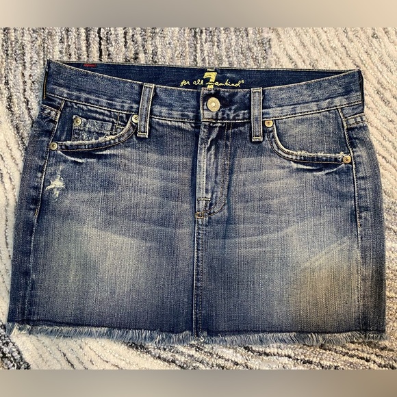 7 FOR ALL MANKIND Denim Jean Skirt Bootcut Size 26 - Picture 4 of 5